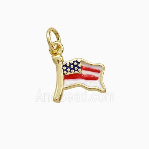 American Flag Charms Copper Pendant Enamel Gold Plated