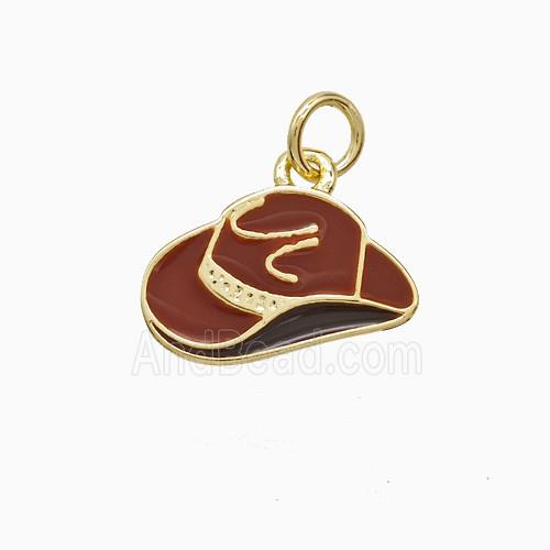 Cowboy Hat Charms Copper Pendant DarkRed Enamel Gold Plated