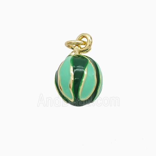Copper Watermelon Pendant Green Enamel Gold Plated
