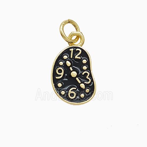 Copper Clock Pendant Black Enamel Gold Plated