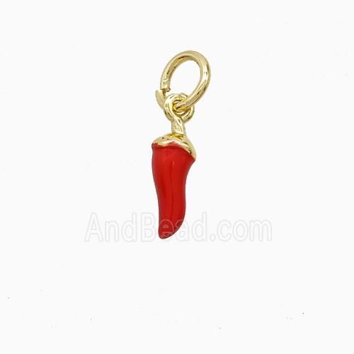 Copper Chili Pendant Red Enamel Gold Plated