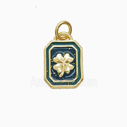 Copper Clover Pendant Green Enamel Rectangle Gold Plated