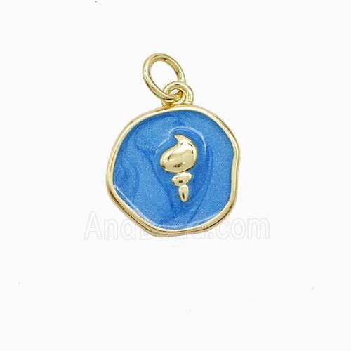 Copper Conch Shell Pendant Blue Painted Gold Plated