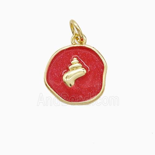 Copper Conch Shell Pendant Red Painted Gold Plated