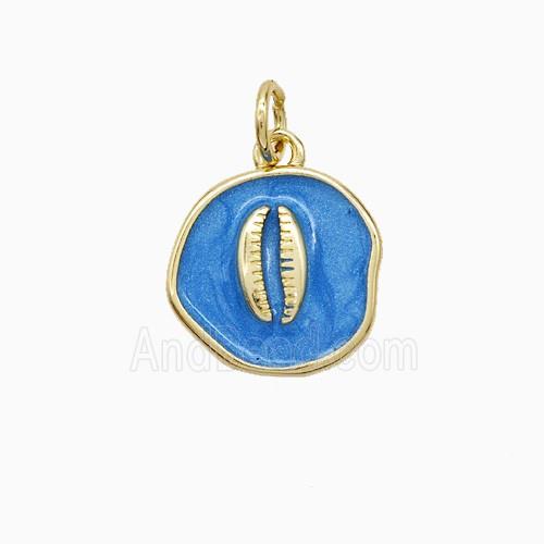 Copper Conch Shell Pendant Blue Painted Gold Plated