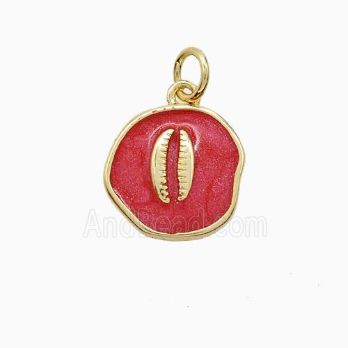 Copper Conch Shell Pendant Red Painted Gold Plated