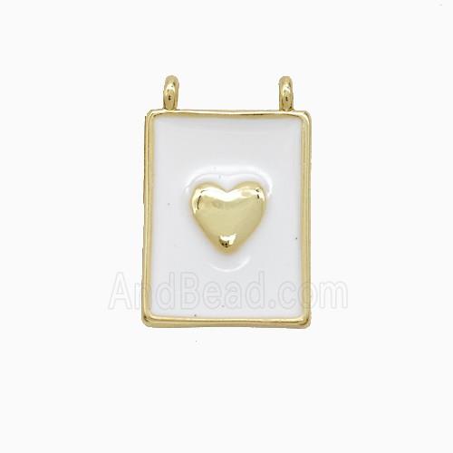 Copper Heart Pendant White Enamel Rectangle 2loops Gold Plated