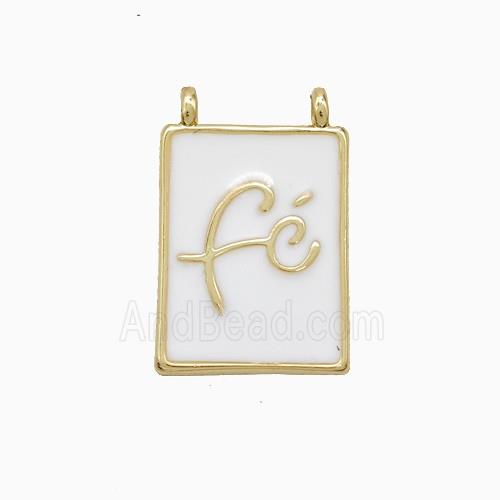 Copper Fe Pendant White Enamel Rectangle 2loops Gold Plated