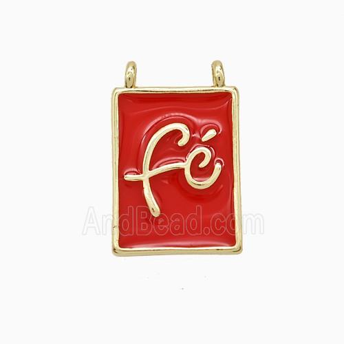 Copper Fe Pendant Red Enamel Rectangle 2loops Gold Plated