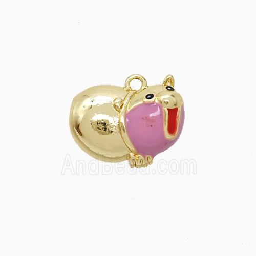 Copper Pig Charms Pendant Pink Enamel Gold Plated