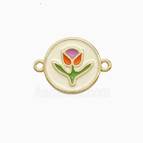 Copper Tulip Connector Multicolor Enamel Gold Plated