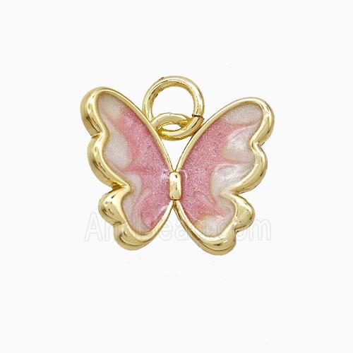 Copper Butterfly Pendant Pink Painted Gold Plated