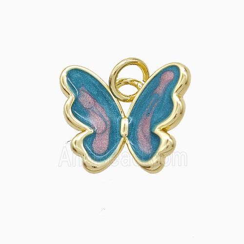 Copper Butterfly Pendant Teal Painted Gold Plated