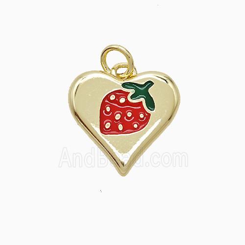 Copper Heart Strawberry Pendant Red Enamel Gold Plated