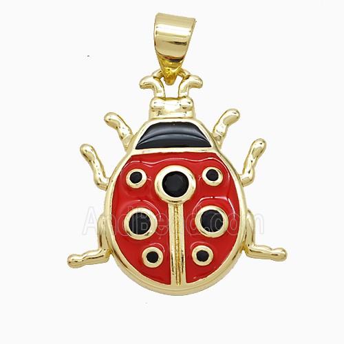 Copper Ladybug Pendant Red Enamel Gold Plated