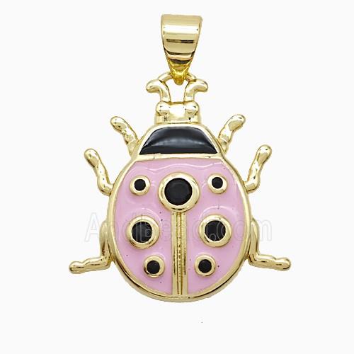 Copper Ladybug Pendant Pink Enamel Gold Plated