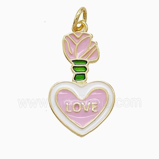 Copper Heart Pendant Pink Enamel LOVE Gold Plated