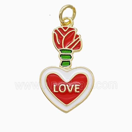 Copper Heart Pendant Red Enamel LOVE Gold Plated
