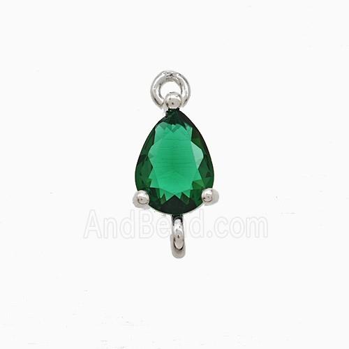 Green Crystal Glass Teardrop Connector Copper Platinum Plated