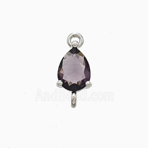 Purple Crystal Glass Teardrop Connector Copper Platinum Plated