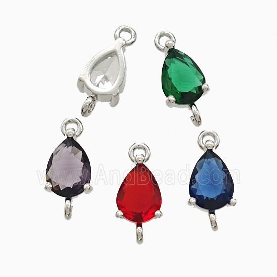 Crystal Glass Teardrop Connector Copper Platinum Plated Mixed