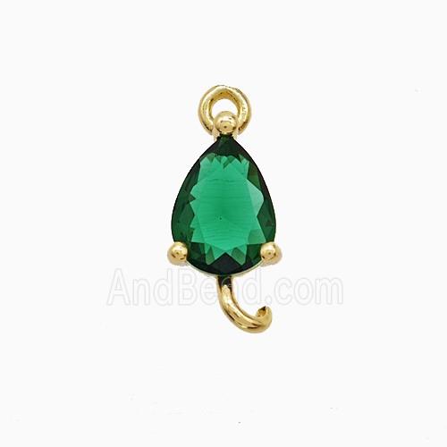 Green Crystal Glass Teardrop Connector Copper Gold Plated