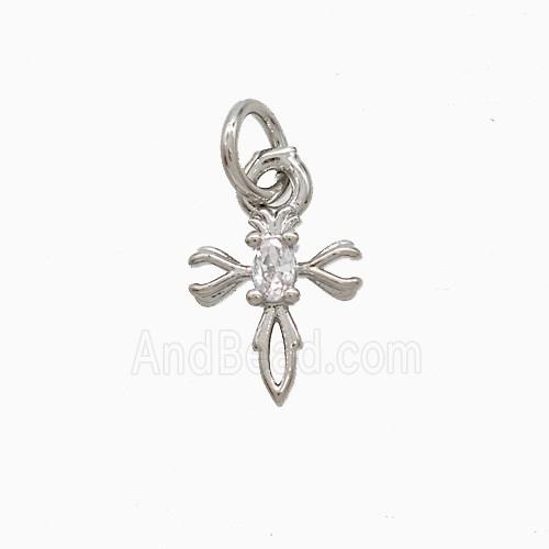 Copper Cross Pendant Pave Zirconia Platinum Plated