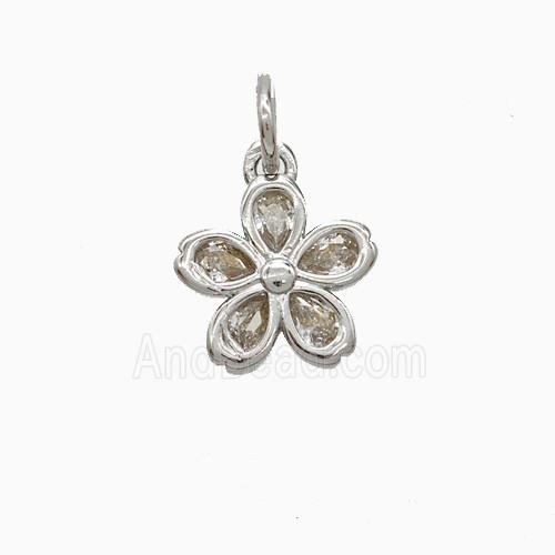 Copper Flower Pendant Pave Zirconia Platinum Plated