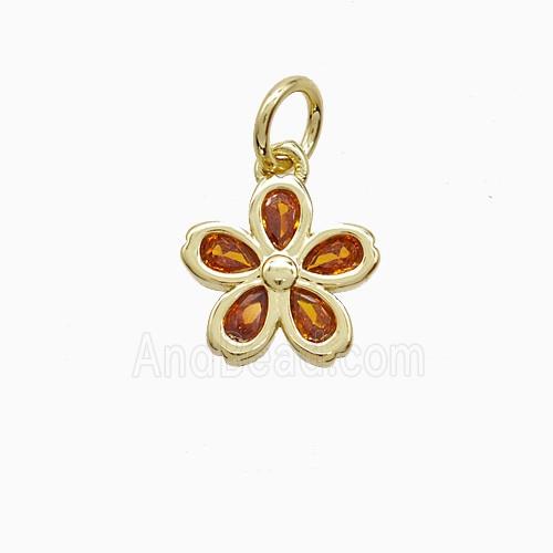 Copper Flower Pendant Pave Zirconia Gold Plated