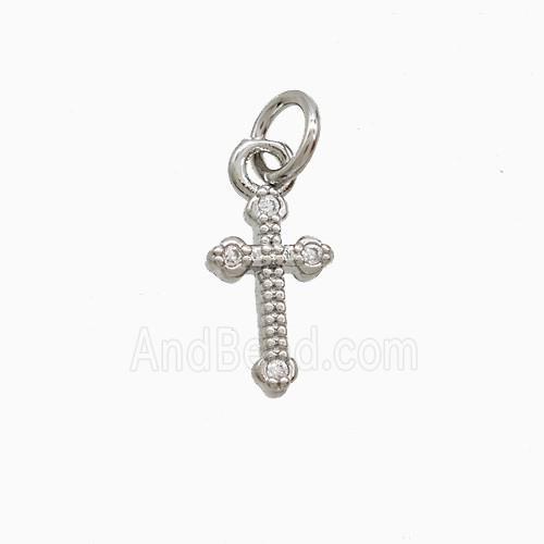 Copper Cross Pendant Pave Zirconia Platinum Plated