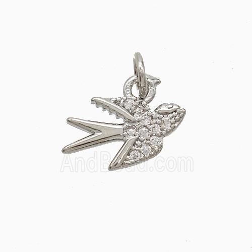 Copper Swallow Pendant Pave Zirconia Birds Platinum Plated