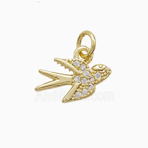 Copper Swallow Pendant Pave Zirconia Birds Gold Plated