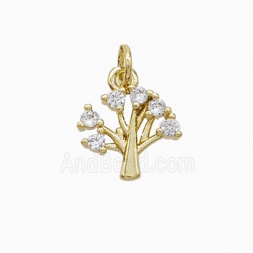 Copper Tree Pendant Pave Zirconia Gold Plated