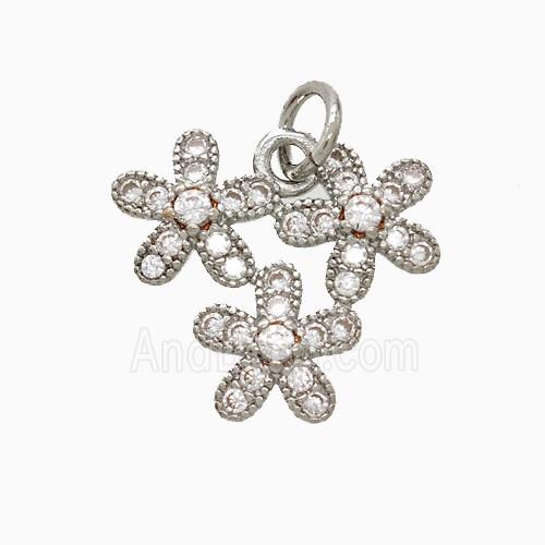 Copper Flower Pendant Pave Zirconia Platinum Plated