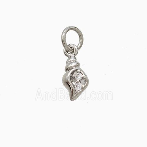 Copper Conch Shell Pendant Pave Zirconia Platinum Plated