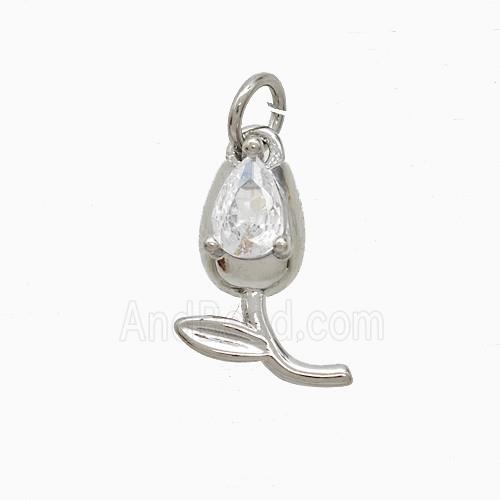 Copper Tulip Pendant Pave Zirconia Flower Platinum Plated