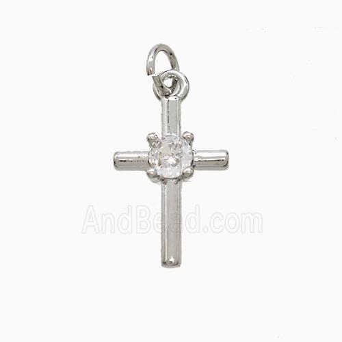 Copper Cross Pendant Pave Zirconia Platinum Plated
