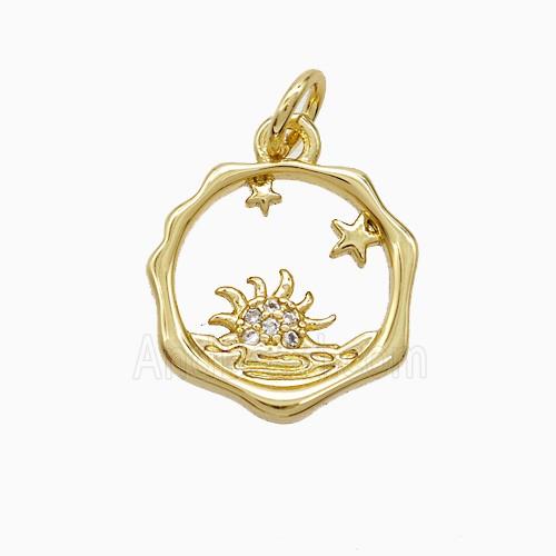 Copper Sun Pendant Pave Zirconia Gold Plated