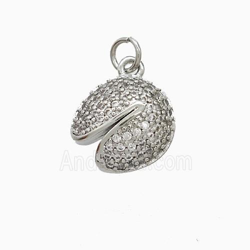Fortune Cookie Charms Copper Pendant Pave Zirconia Platinum Plated