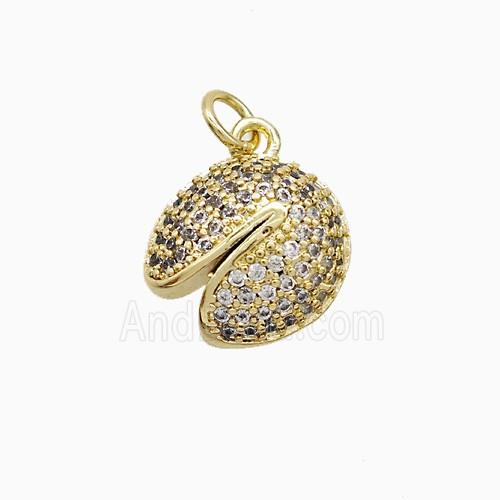 Fortune Cookie Charms Copper Pendant Pave Zirconia Gold Plated