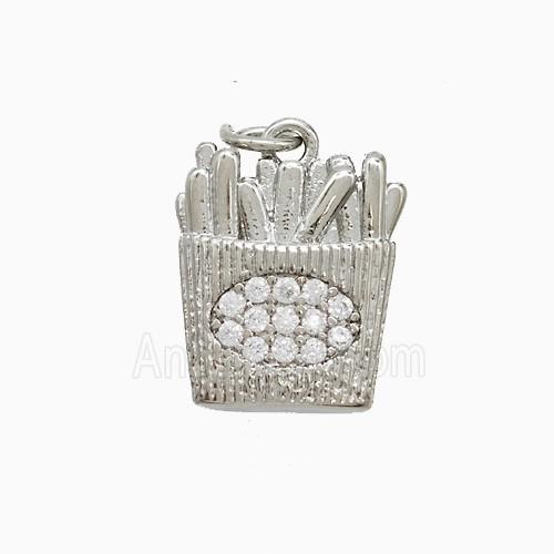 French Fries Charms Copper Pendant Pave Zirconia Platinum Plated