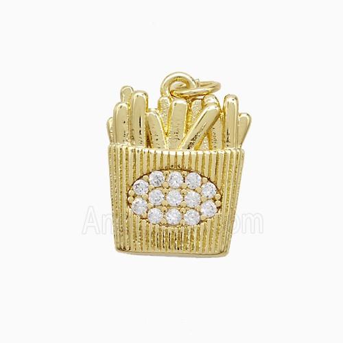 French Fries Charms Copper Pendant Pave Zirconia Gold Plated