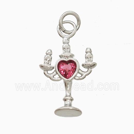 Copper Candlestick Pendant Pave Zirconia Platinum Plated