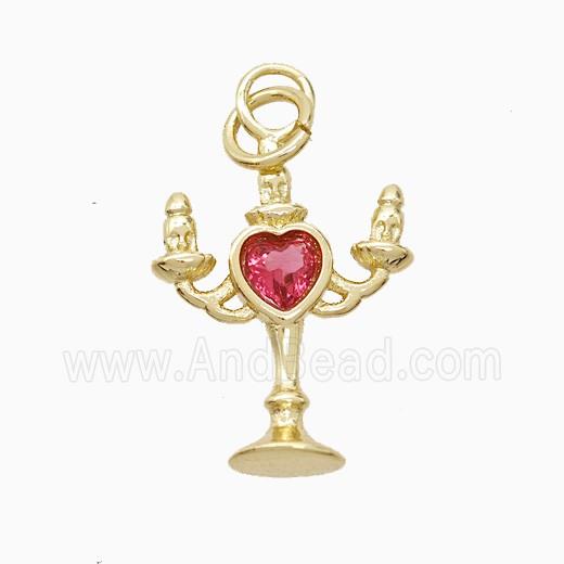 Copper Candlestick Pendant Pave Zirconia Gold Plated