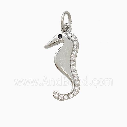 Copper Seahorse Pendant Pave Zirconia Platinum Plated