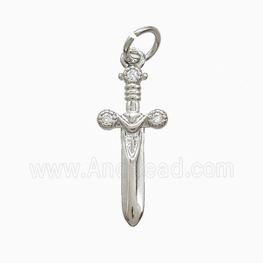 Copper Ankh Sword Pendant Pave Zirconia Platinum Plated