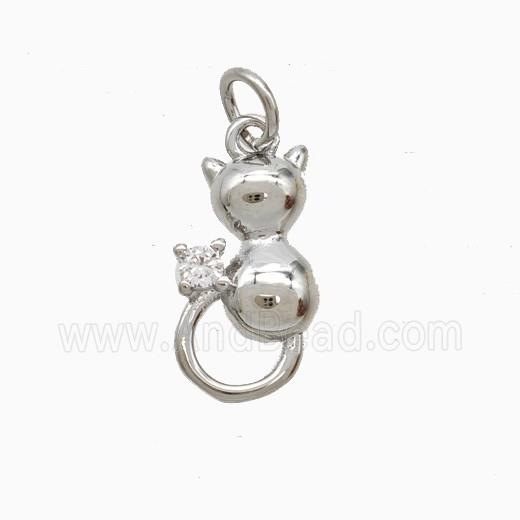 Copper Cat Pendant Pave Zirconia Platinum Plated