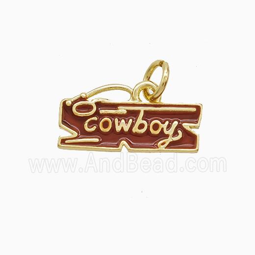 Copper Cowboy Pendant Red Enamel Gold Plated