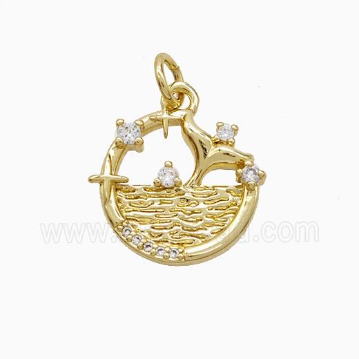 Copper Shark-Tail Pendant Pave Zirconia Ocean Gold Plated