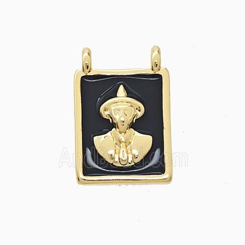 Copper Elder Pendant Black Enamel 2loops Gold Plated